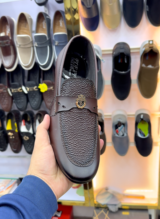 Textured Pattern Brown Premium Loafer | With Premium Rubber Sole